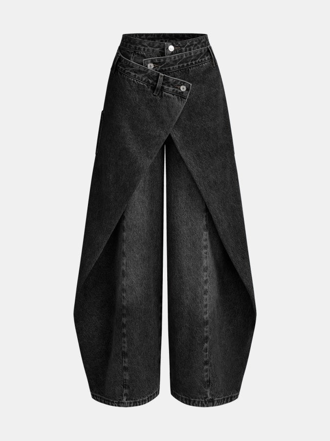 Cross-Front Wide-Leg Jeans