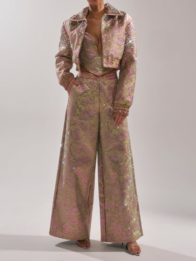 Rhinestone Cropped Bomber Jacket