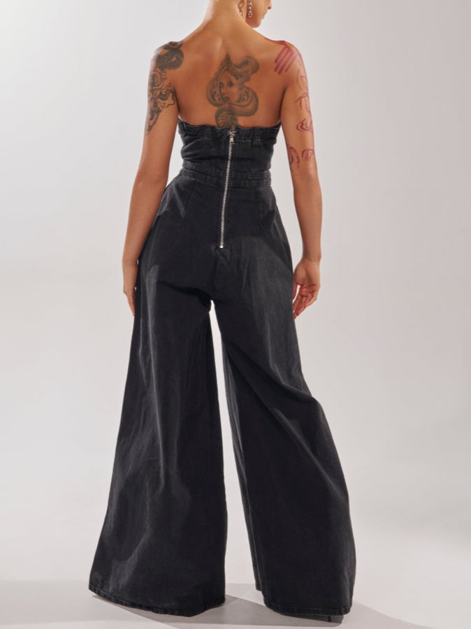 Wide Leg Denim Jumpsuit