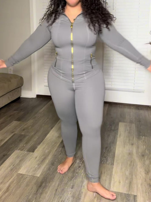 Gold Zipper Slim Fit Sports Suit