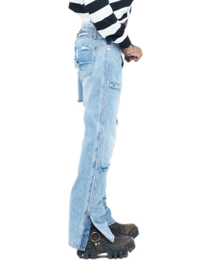 Ripped Jeans With Side Zipper