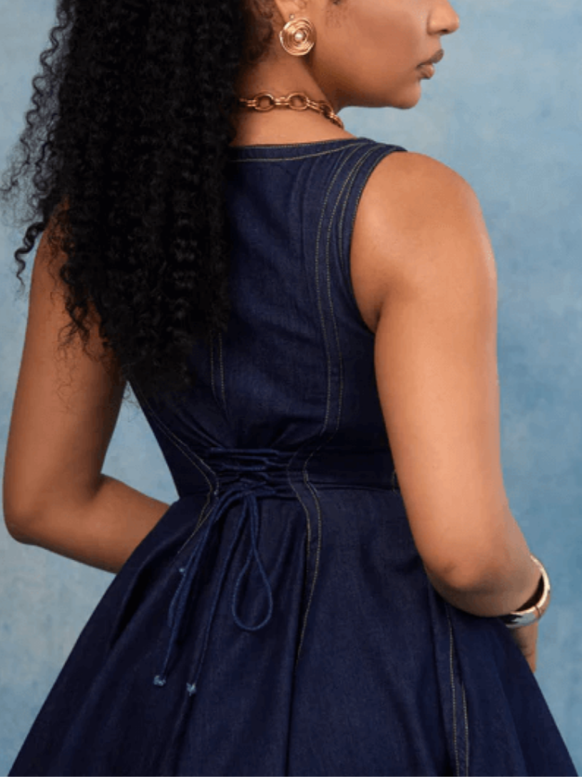 Elegant A-line Denim Mini Dress