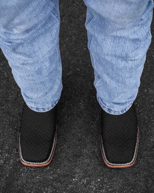 Men's Square Toe Matte Black Python Boots