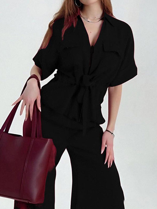 Casual Elegant Drawstring Waist Two Pieces Set