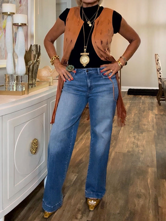 Sleeveless Suede Fringe Jacket Cardigan