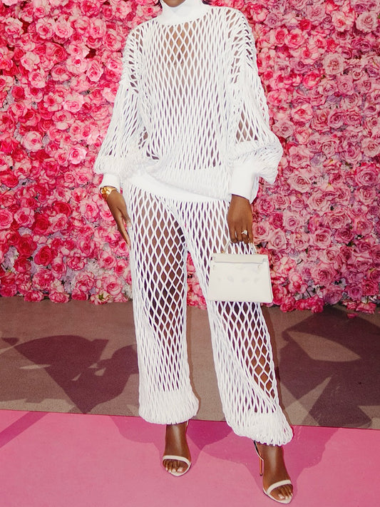 Knitted Hollowed Out Two Pieces Set