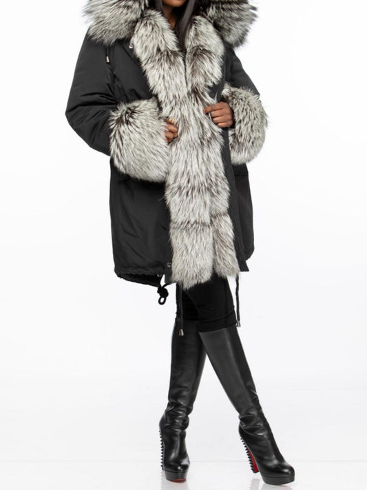 Faux Fox Fur Warm Hooded Collar Fur Coat