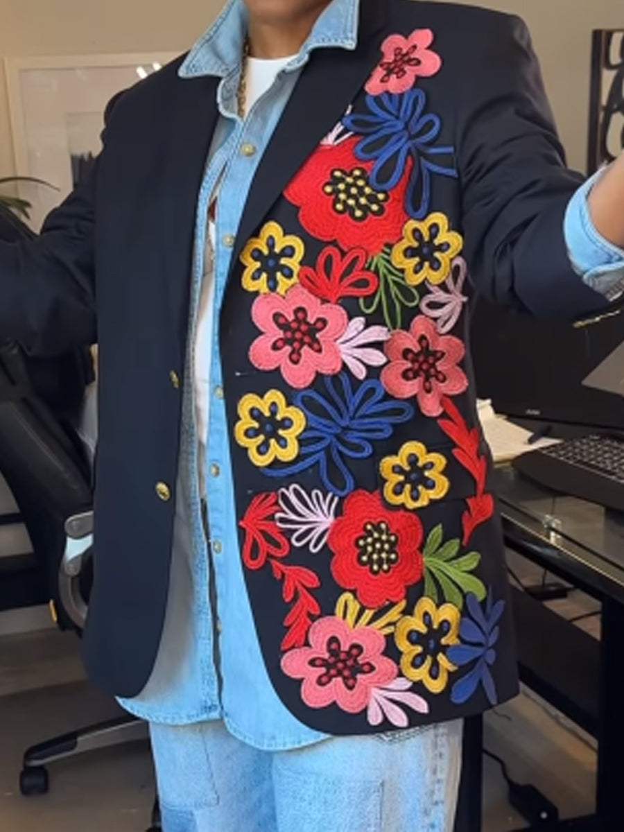 Appliques Flower Loose Blazer