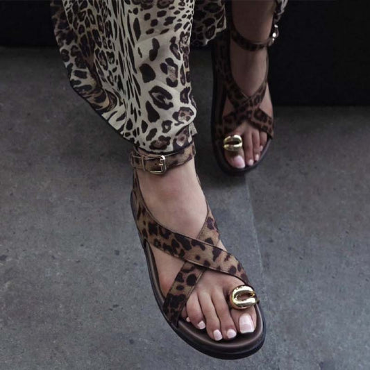 Leopard-Print Thick-Toe Platform-Button Sandals