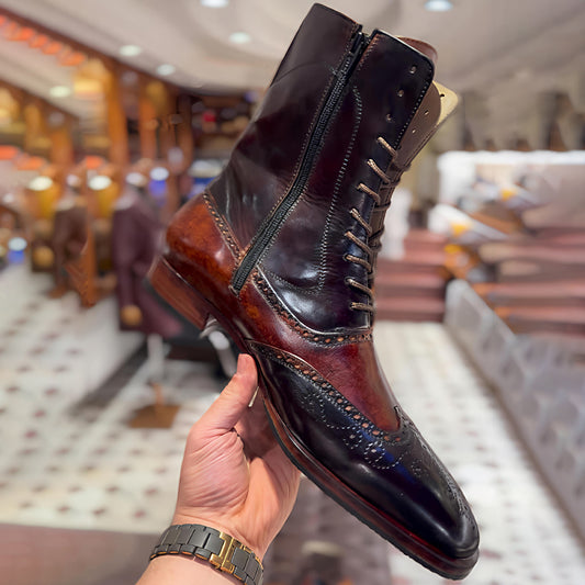 Men's Color Block Lace-up High-top Shoes