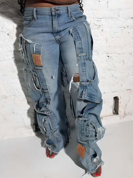 Distressed Patchwork Jeans