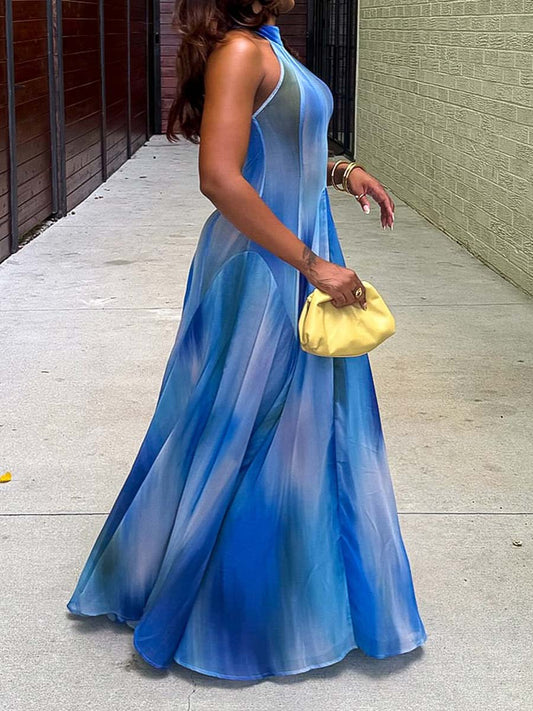 Elegant Gradient Print Sleeveless Maxi Dress