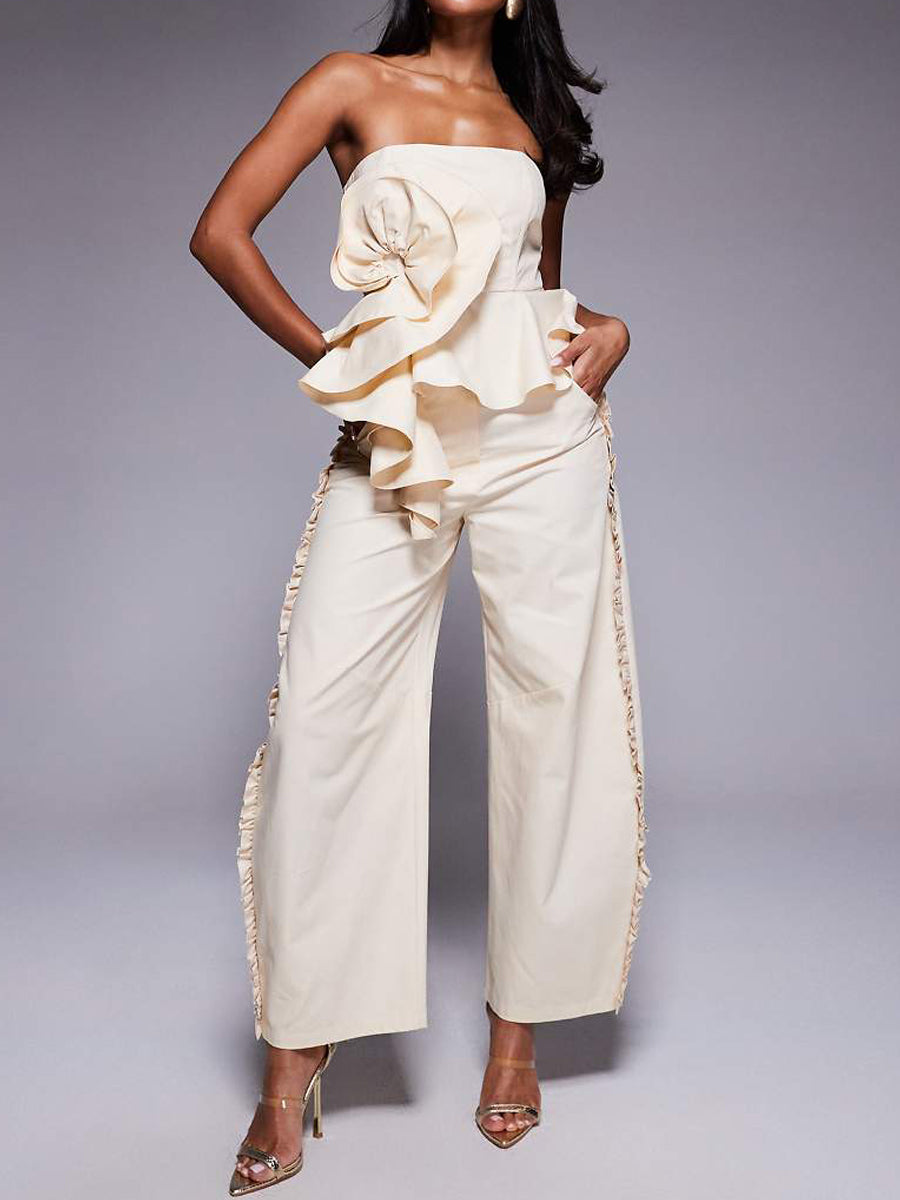 Corsage Detail Peplum Hem Top