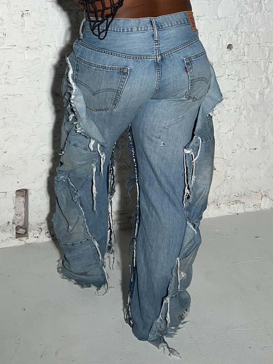 Distressed Patchwork Jeans