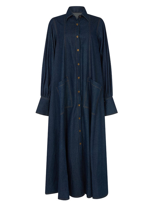 Dark Denim Flared Shirt Dress