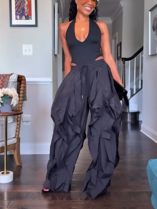 Ruffle Drawstring Elastic Waist Jogger Pants