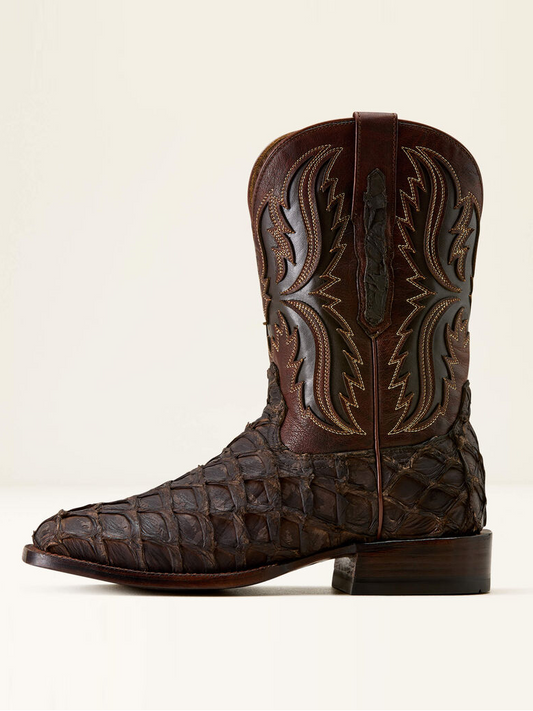 Men's Square-toe Fish Skin Cowboy Boots