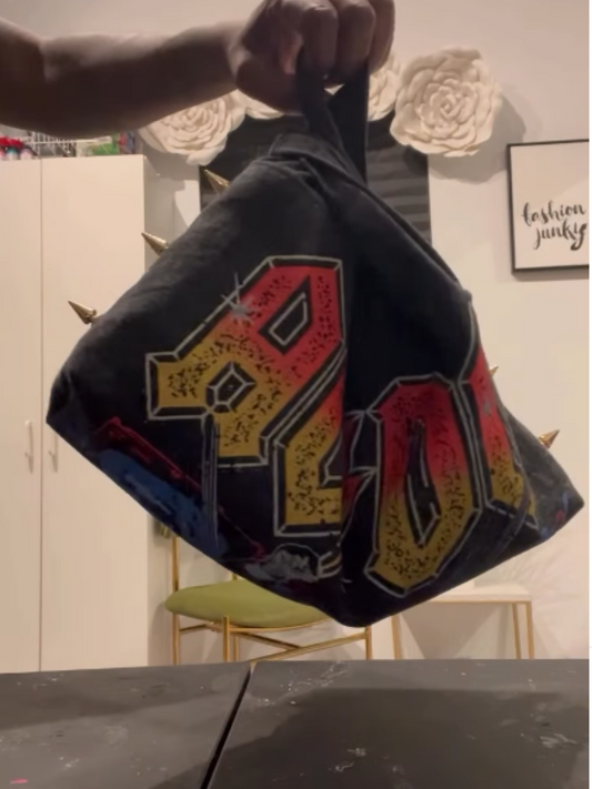 Denim Printed Studded Tote