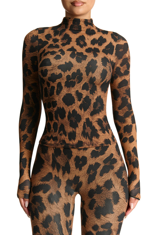 Leopard Print Turtleneck Top