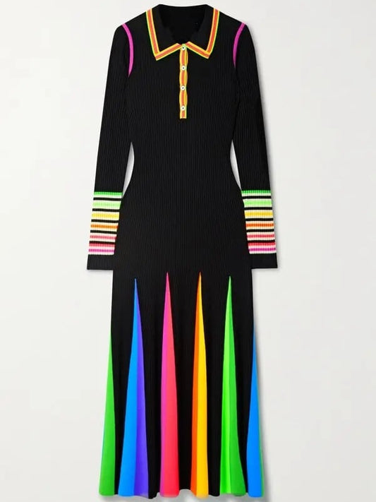 Pleated Striped Knit Maxi Dress