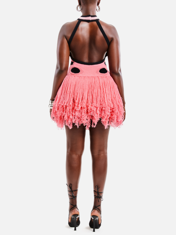 Polka Dot Tassel Open Back Mini Dress