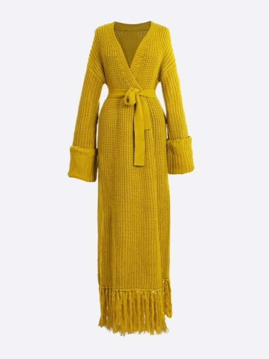 Knitted Fringed Hem Cardigan Dress