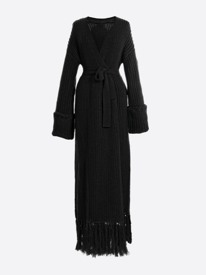 Knitted Fringed Hem Cardigan Dress