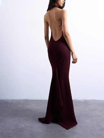 Backless Halter Neck Knit Dress