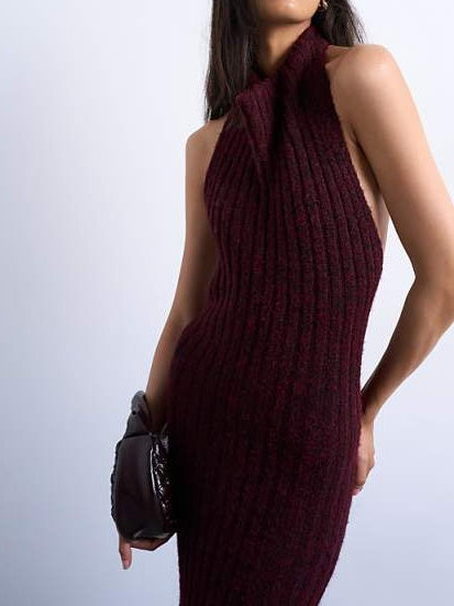 Backless Halter Neck Knit Dress