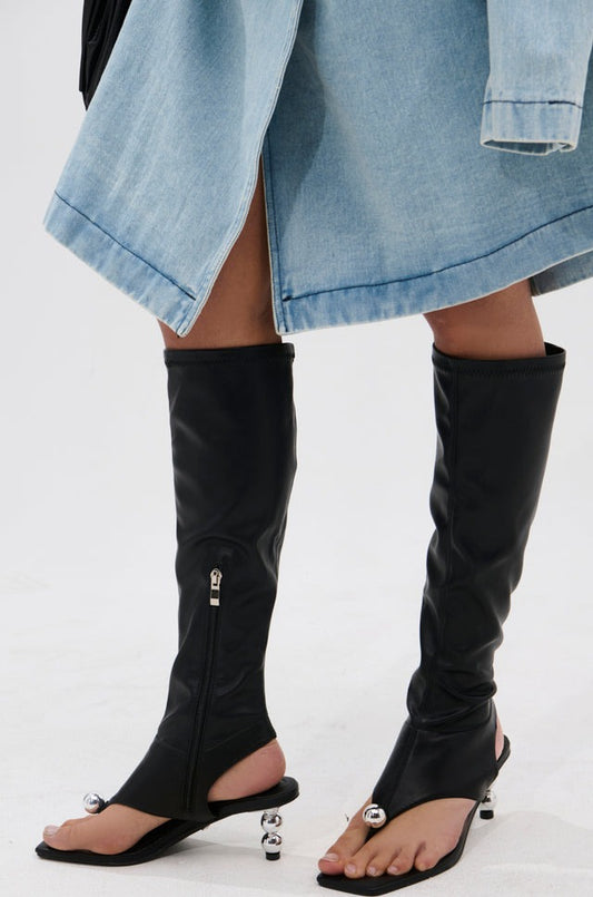 BLACK STRETCH SANDAL BOOT