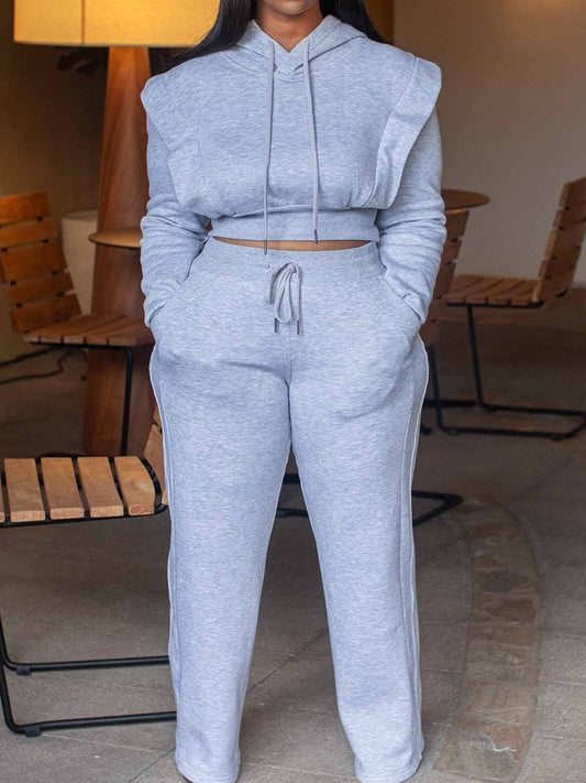Women's Wide-leg Hooded Sweatshirt Two-piece Set