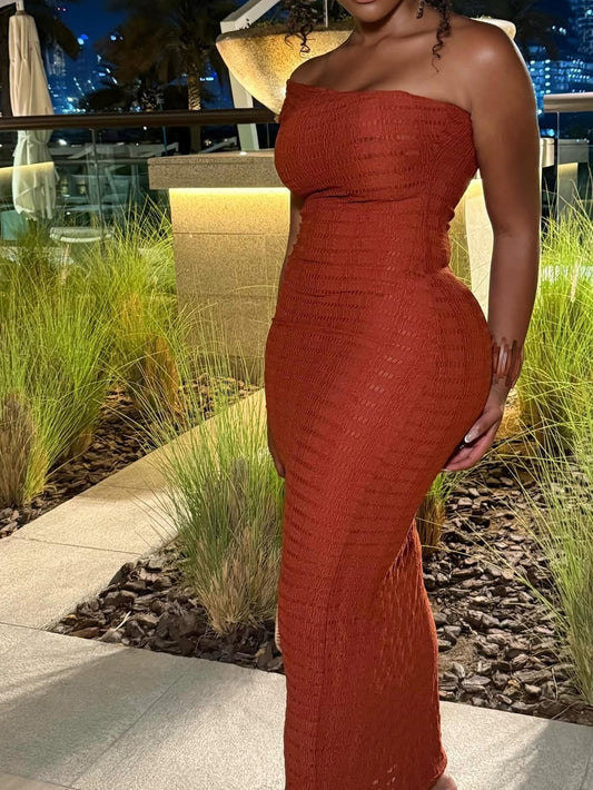 One-shoulder Bodycon Textured Crochet Dress