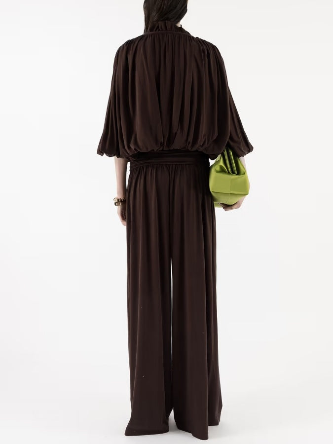 Ruffled Shirt And Wide-leg Pants Two-piece Set