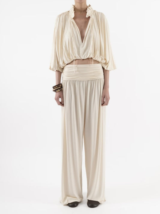 Ruffled Shirt And Wide-leg Pants Two-piece Set