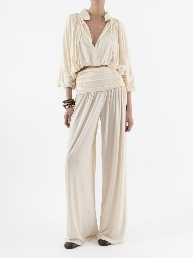 Ruffled Shirt And Wide-leg Pants Two-piece Set