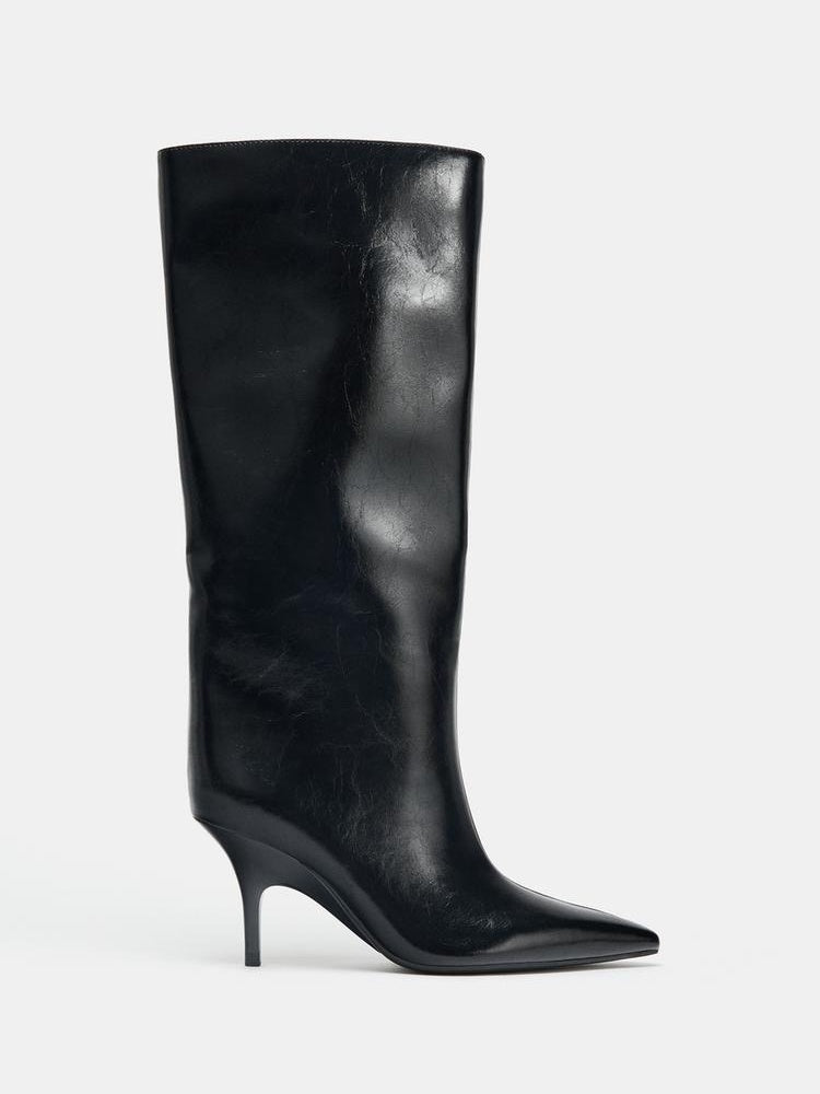 Pointed Toe Kitten Heel High Boots