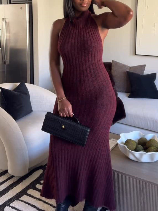 Backless Halter Neck Knit Dress