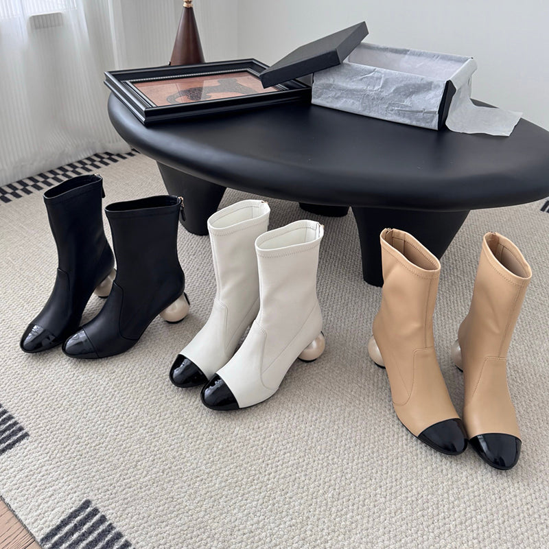 Ball-heeled Elastic Zipper Boots