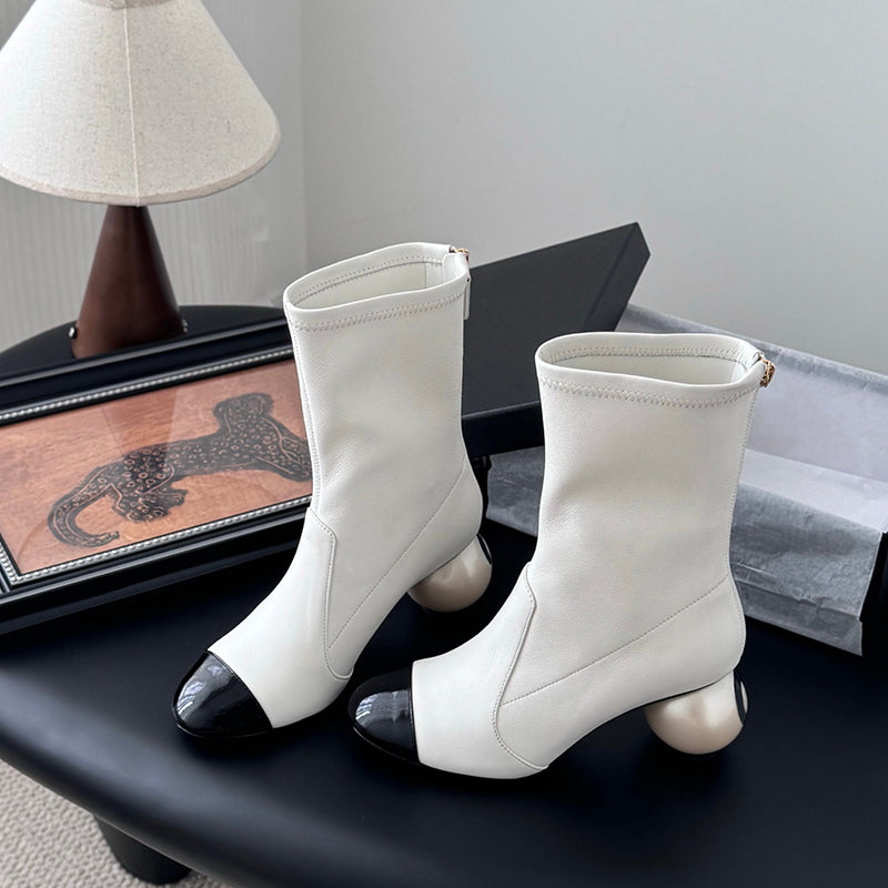 Ball-heeled Elastic Zipper Boots