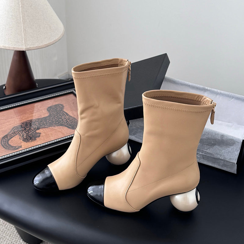Ball-heeled Elastic Zipper Boots