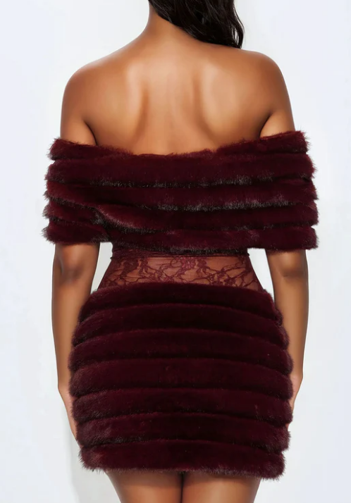 Demure Faux Fur Occasion Lace Dress