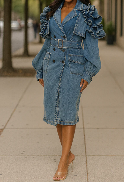 Chic Ruffled Denim Coat