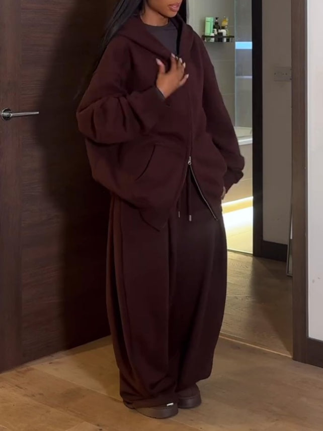 Hooded Sweatshirt Cardigan And Pants Set
