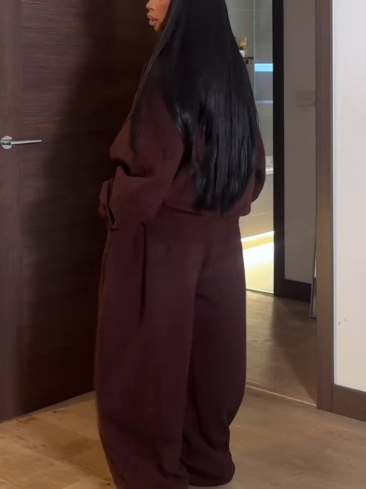 Hooded Sweatshirt Cardigan And Pants Set