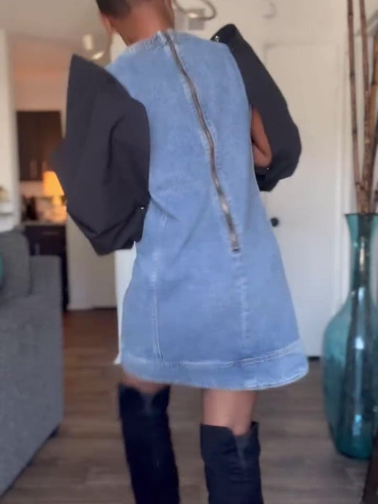 Detachable Sleeve Denim Dress