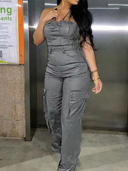 Sexy Off-the-shoulder PU Jumpsuit