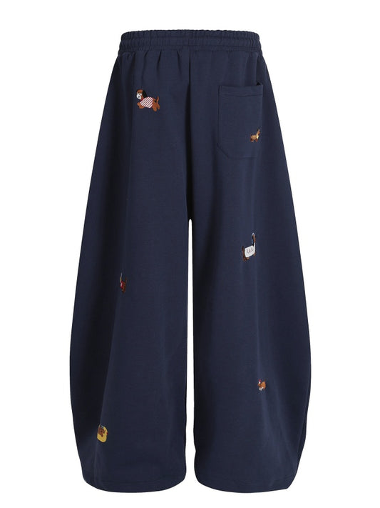 Embroidery Puppy Baggy Barrel Sweatpants