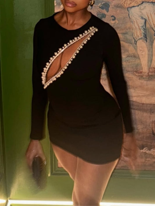 Openwork Pearl Patchwork Dress