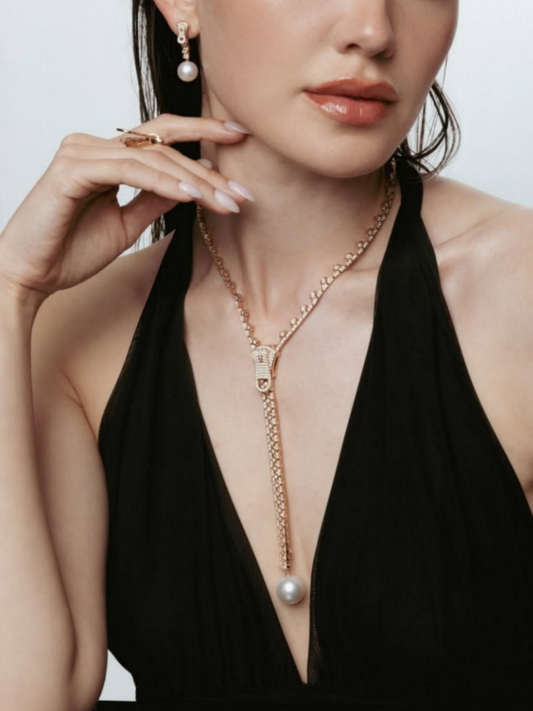 Pearl And Diamond Zipper Necklace