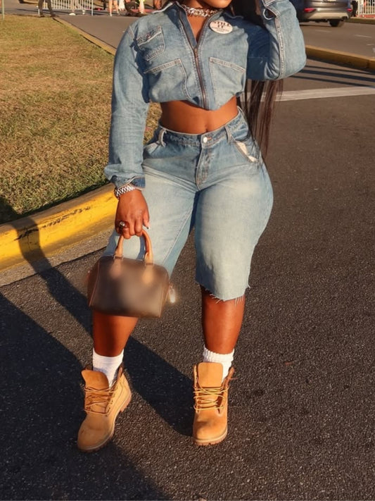 Zipper-front Denim Jacket